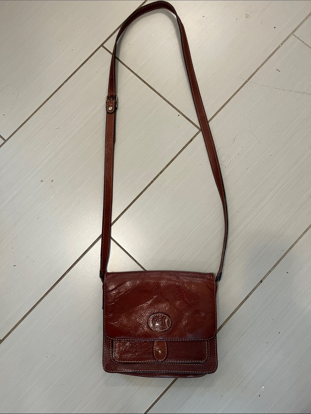 Vintage Carriage Thick Leather Crossbody Bag